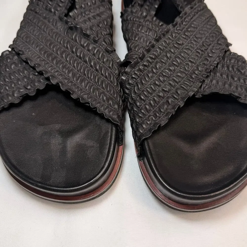 Rag & Bone Bailey Slingback Sandals Black Ruched Leather Flat Size 39 Minimalist